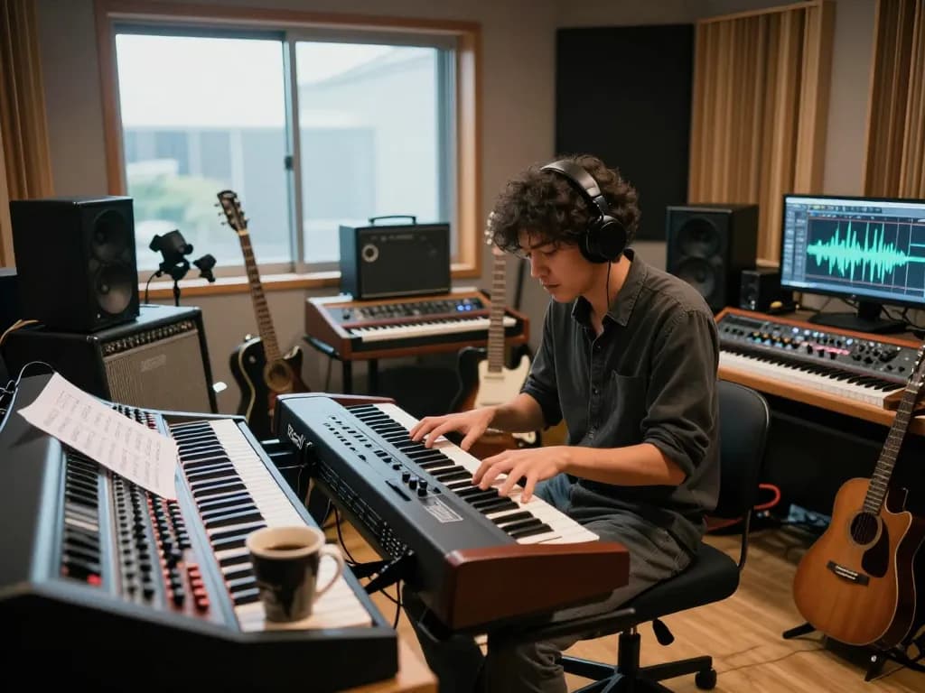 Musician performing on the VK88 organ in a vibrant studio