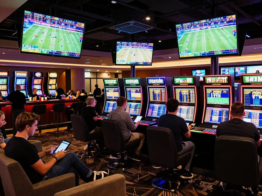 Betting on live sports at 9bet com in a vibrant casino lounge filled with excitement