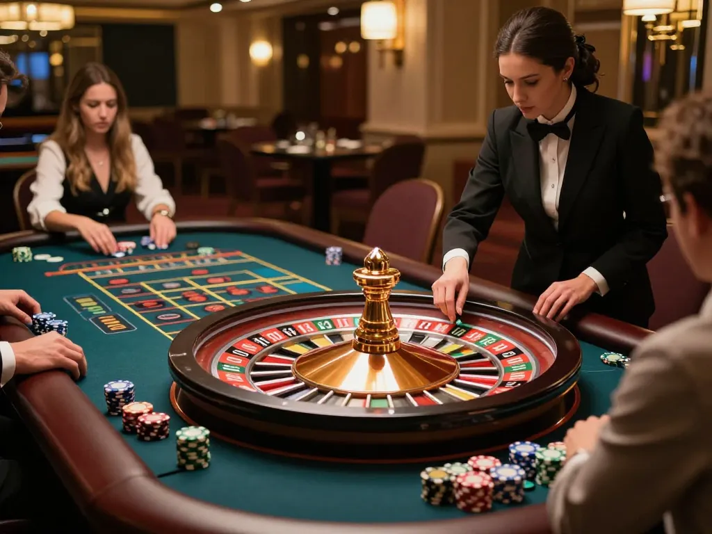 S666 players engaging in an exciting roulette game at a luxurious casino table with vibrant colors and dynamic action.