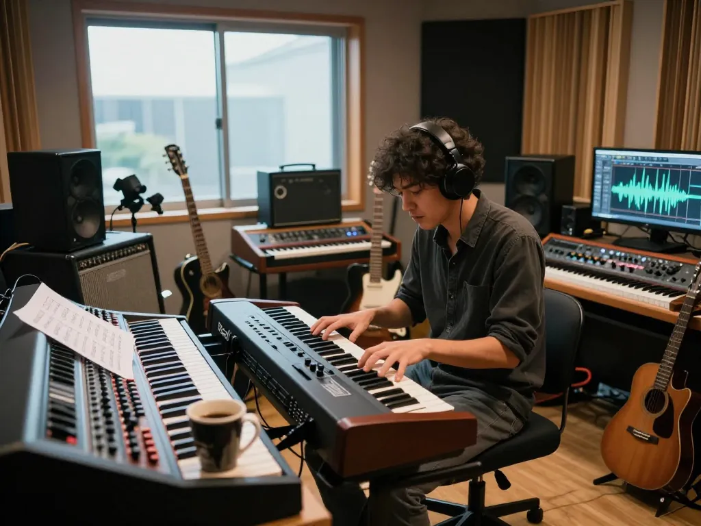Musician performing on the VK88 organ in a vibrant studio