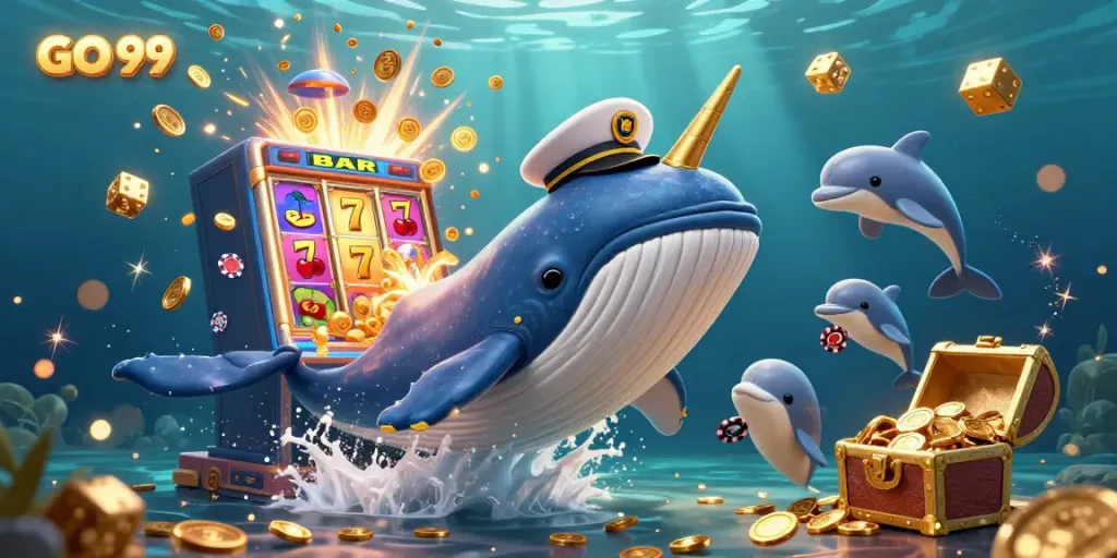 Win big with GO 99 in this vibrant 3D casino scene featuring playful characters and jackpot excitement.
