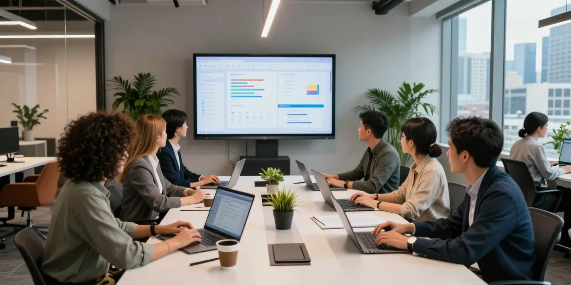 Collaborative workspace scene highlighting WPS Official Website team productivity and technology in a modern office.