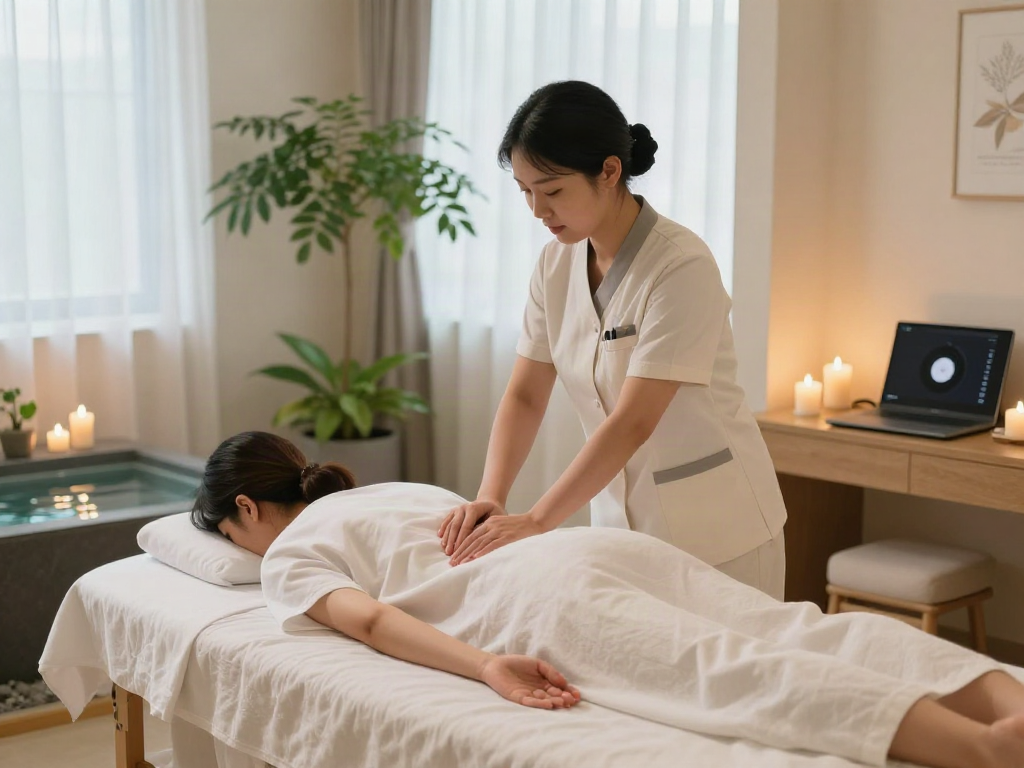 Experience a revitalizing 강남출장 massage therapy session in a serene wellness center with calming decor and soft lighting.