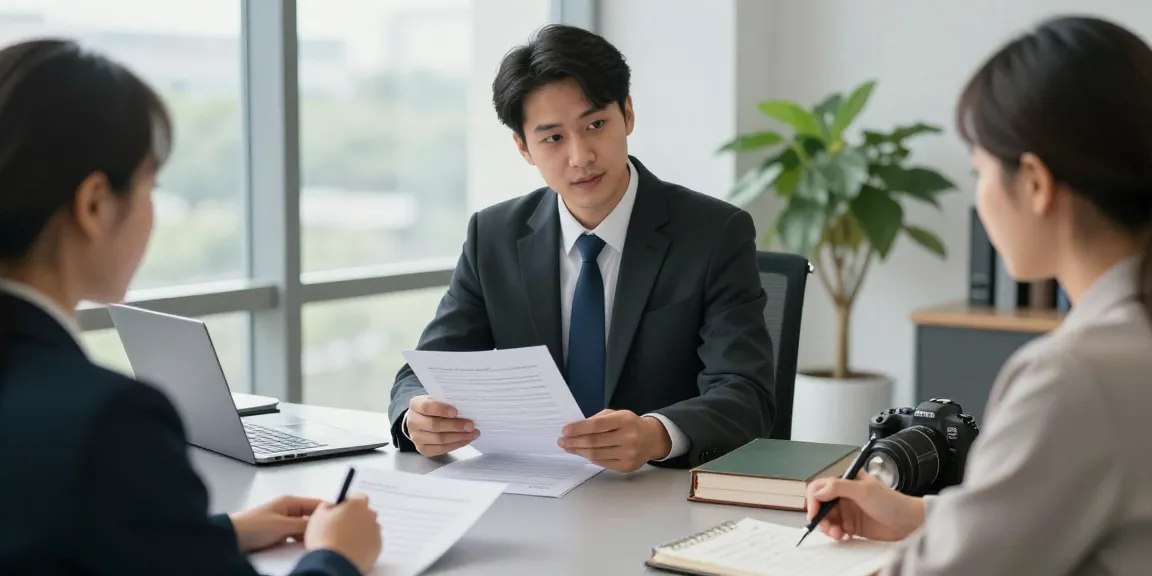 Lawyer consulting with client about websites and legal matters in a modern office setting.