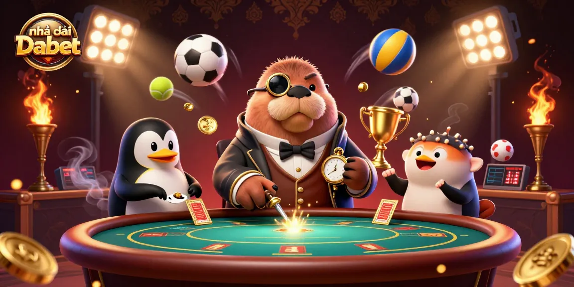 Engage in thrilling bets at Nhà cái Dabet with vibrant underwater poker and dynamic sports elements.