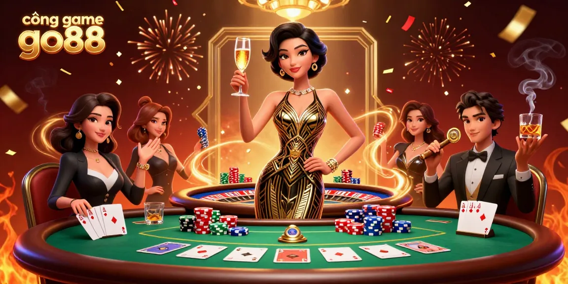 Experience the excitement at cổng game go88 with a glamorous scene of poker and celebration.