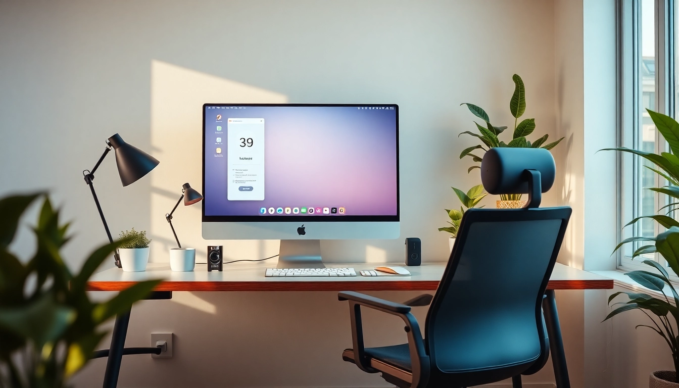 快连下载 application interface displayed on a modern home office computer setup, showcasing a professional workspace.
