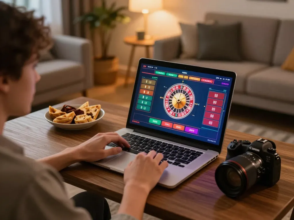 Man enjoying an online roulette game from his Roseville home, highlighting strategic betting actions.
