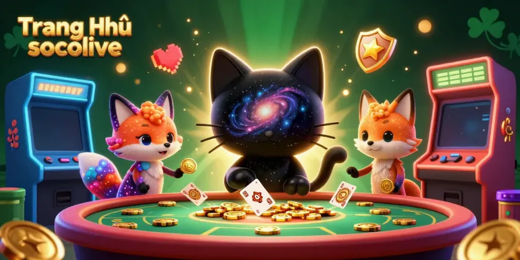 Experience the thrill of Trang Chủ socolive with a colorful cosmic casino scene featuring a black hole cat.
