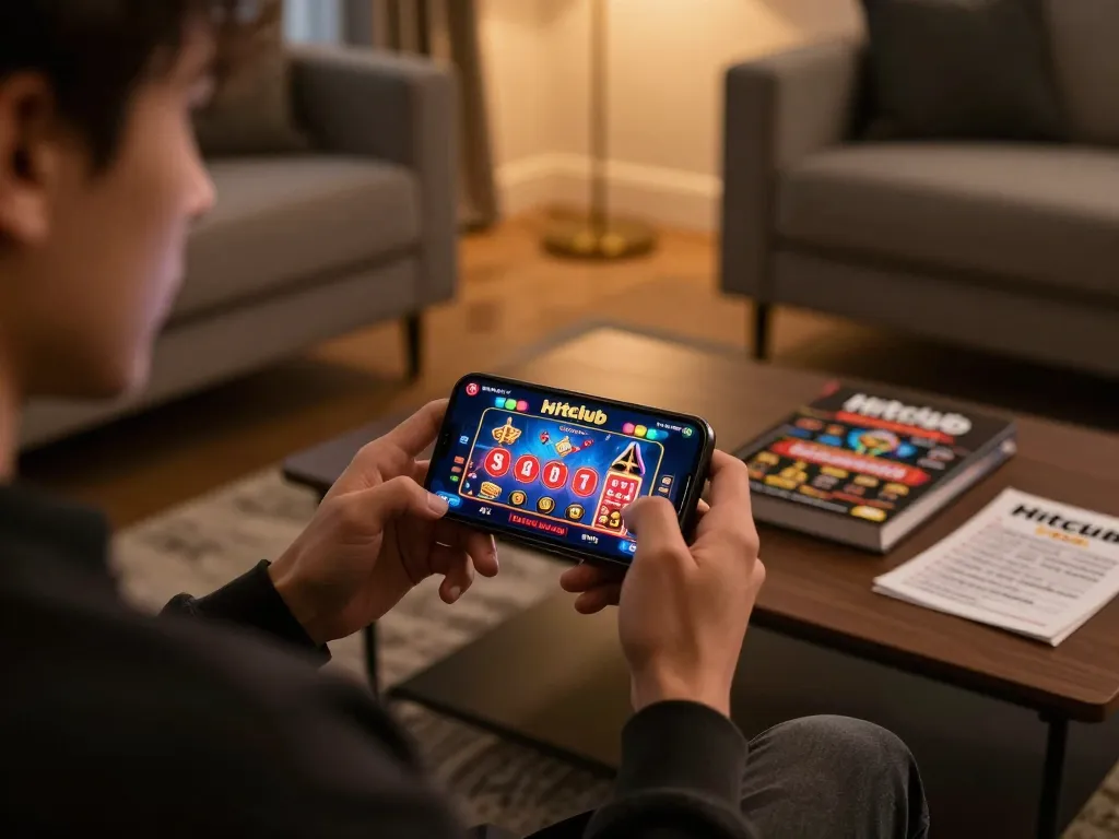 Hitclub app in action as a player strategizes with mobile casino gameplay