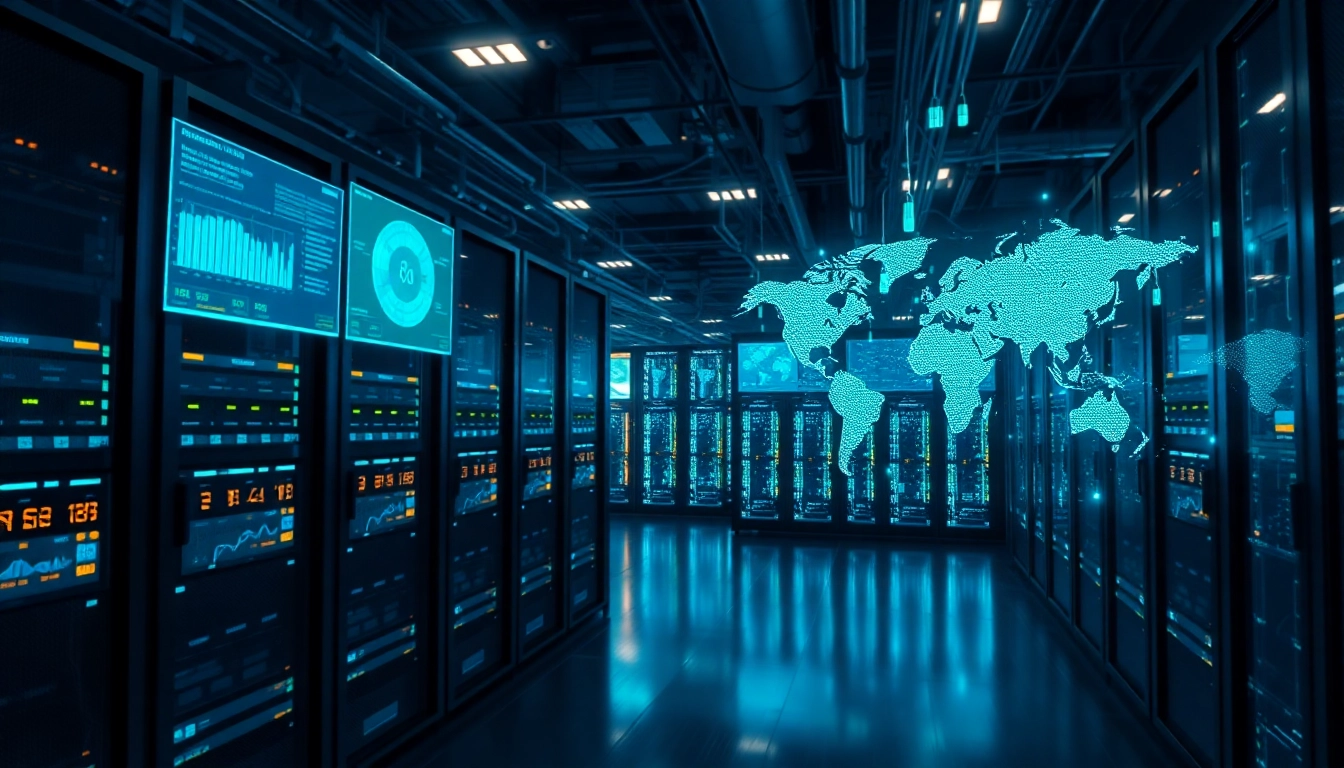 快连下载: Advanced global network infrastructure showcasing high-speed servers and dynamic data transmission.