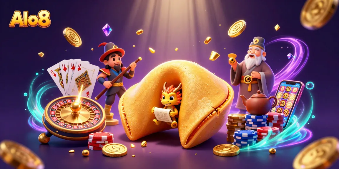 Alo8 casino experience with a giant golden cookie, treasures, and gaming excitement.