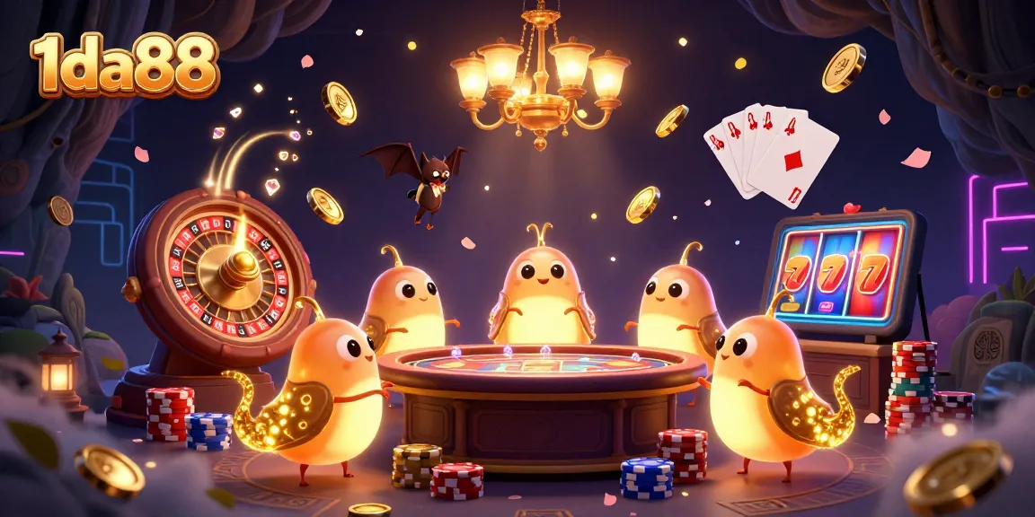 Experience the vibrant glow of 1da88 as glowworms light a cave casino while a bat dealer runs the game.
