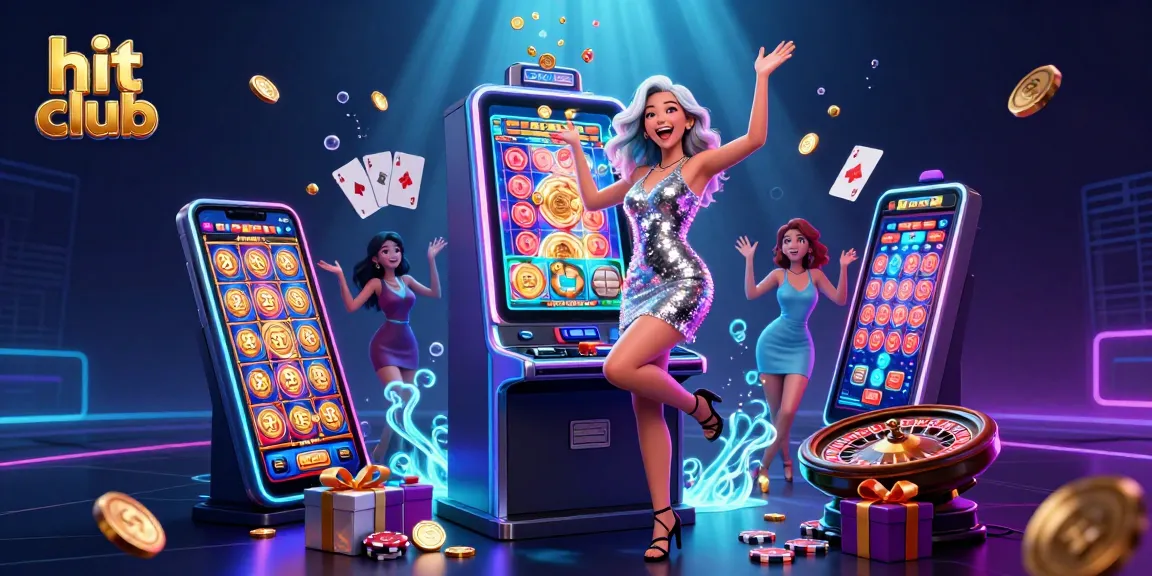 Spin to win at hit club with exciting casino elements around a celebrating player.