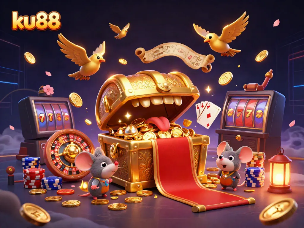 ku88 adventure with golden treasures and vibrant casino elements creating a rich gaming experience