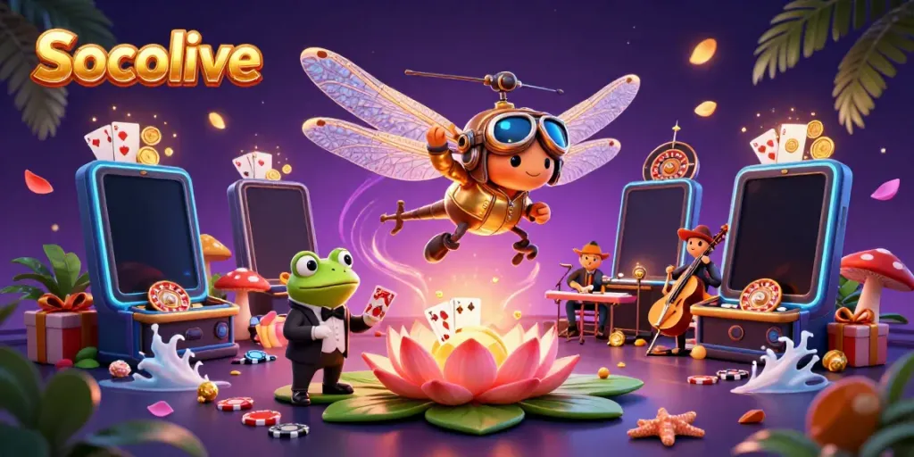 Experience Socolive's vibrant gaming scene with intricate character designs and rich casino elements.