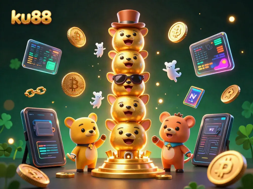 Immerse yourself in ku88's vibrant casino scene featuring a lively totem pole and crypto elements.