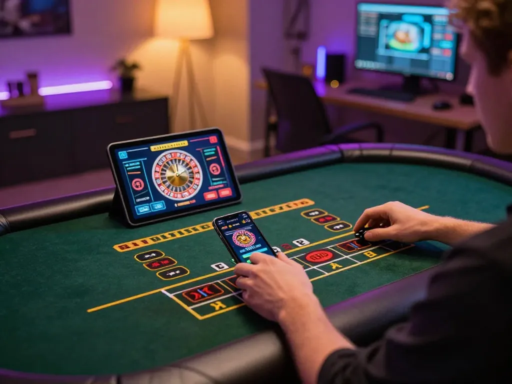 Player enjoying live dealer games through xx88 online platform with tablet and smartphone
