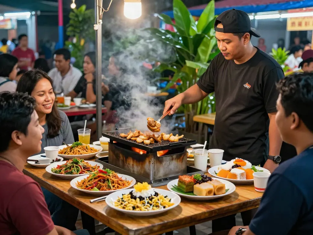 Delicious street food at ROKOK88 with Sate Taichan, Nasi Goreng, and more, highlighting rokok88 login experience.