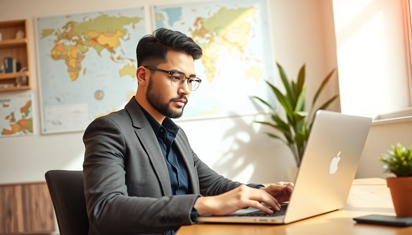 Streamlined eta application uk process showcased by a focused traveler at a modern desk.