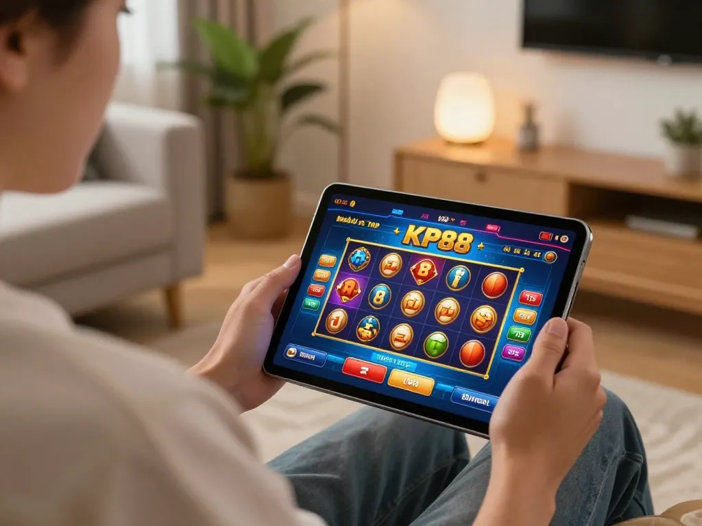Play KP88 mobile casino app in a cozy environment, engaging in exciting slot games.