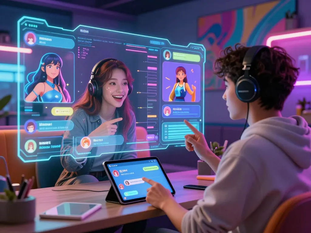 Interactive crushon AI character chat scene showcasing vibrant customization options and engaging mood.