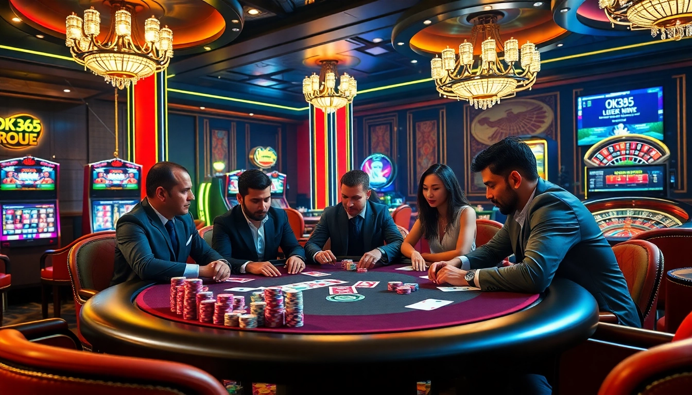 Engage in high-stakes poker at ok365 com, featuring vibrant casino elements and intense gameplay.