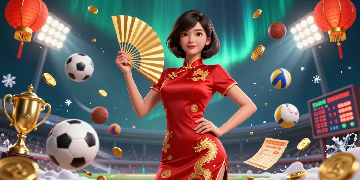 Experience the thrill of sports betting with FIVE88, featuring a beautiful Asian woman amidst gold coins and vibrant sports elements.