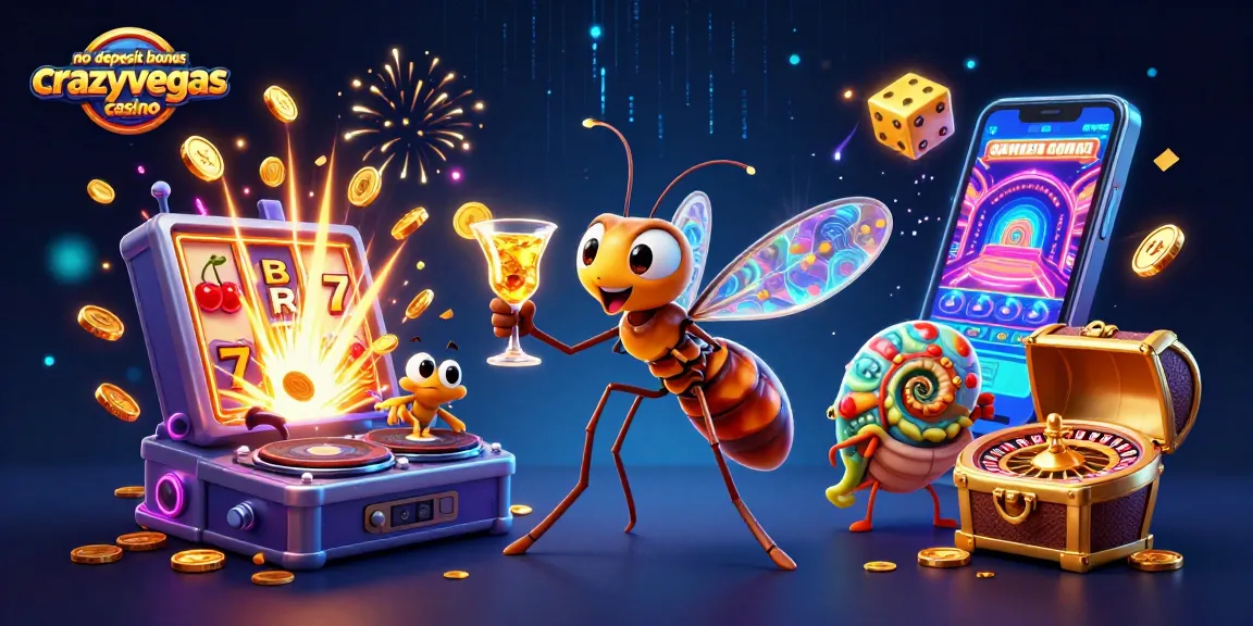 No deposit bonus crazyvegas casino scene with vibrant characters and dynamic gaming elements.