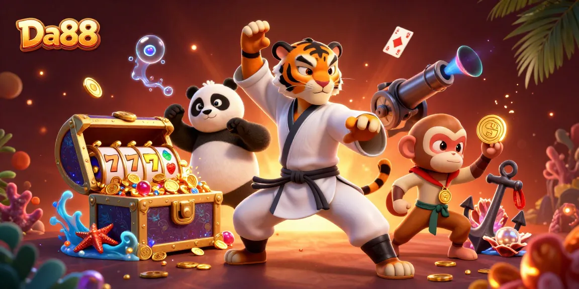 Experience thrilling gameplay at Da88 with colorful slot reels and vibrant characters in an engaging casino scene.