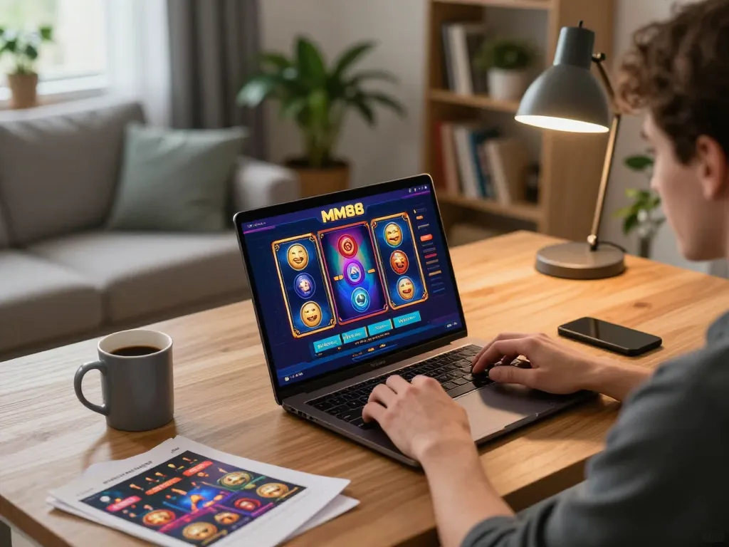 Engaging with MM88 online gaming on a modern setup, showcasing immersive casino experience