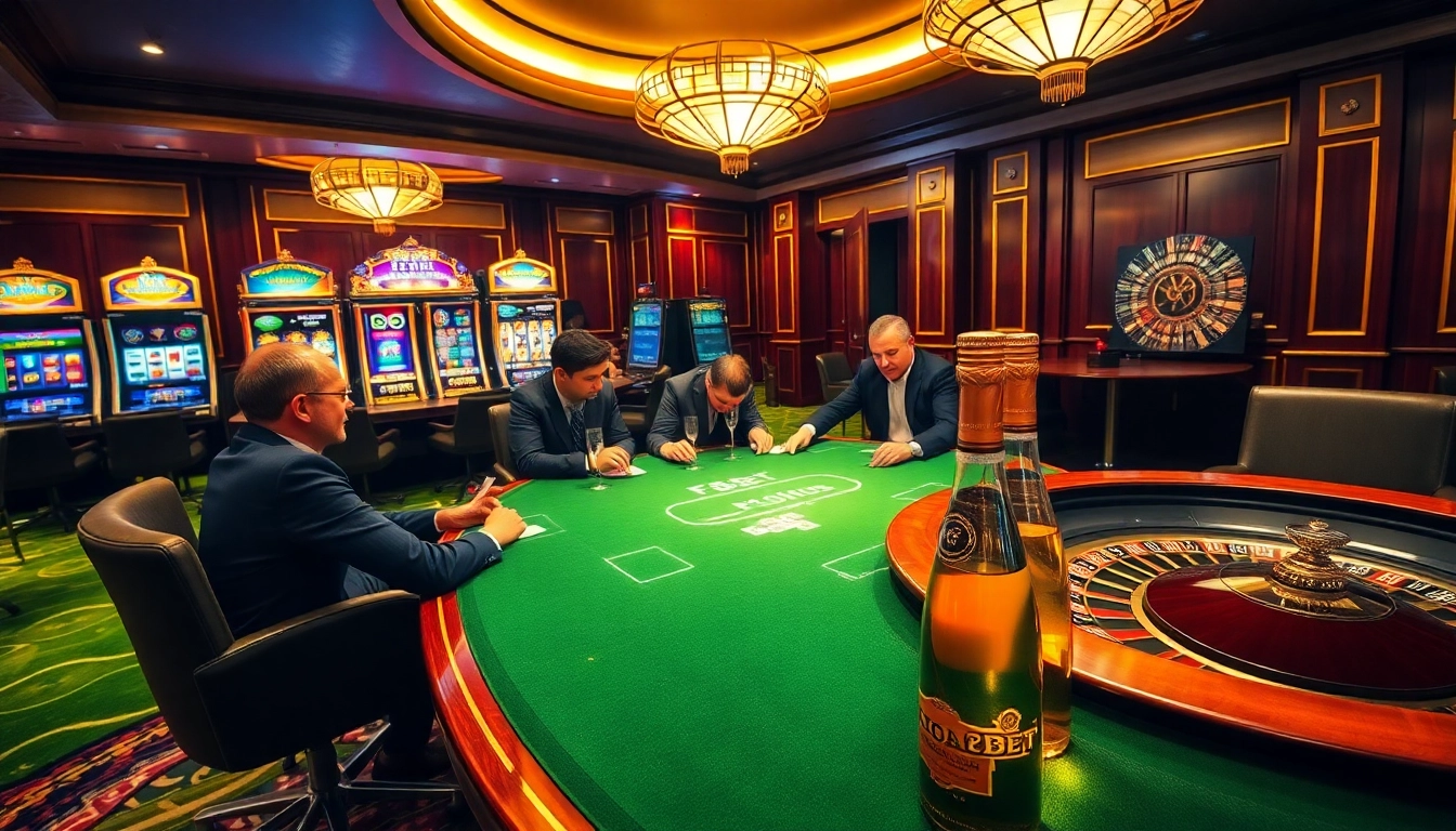 Experience the thrill of gambling at F8BET's vibrant casino setup featuring poker and slot games.