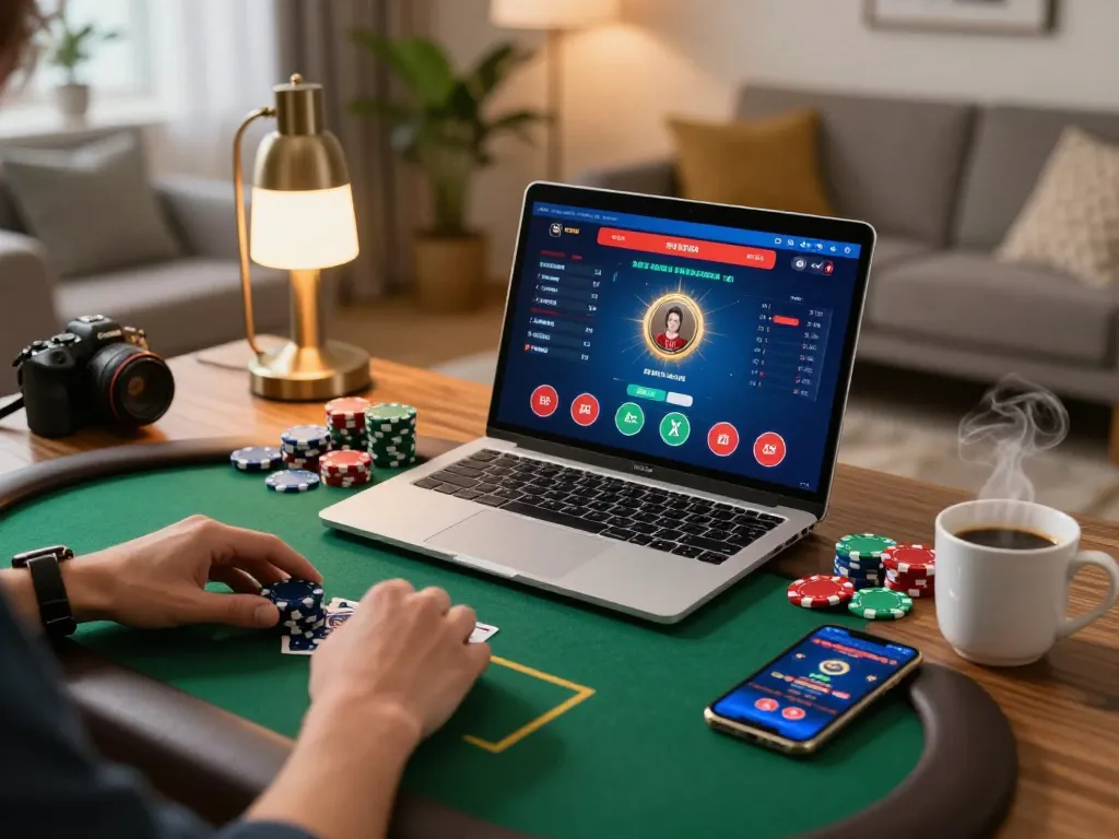 Çevrimiçi poker oyununa katılım, dinamik grafikler ve stratejik jetonlarla kalibet kurulumu.