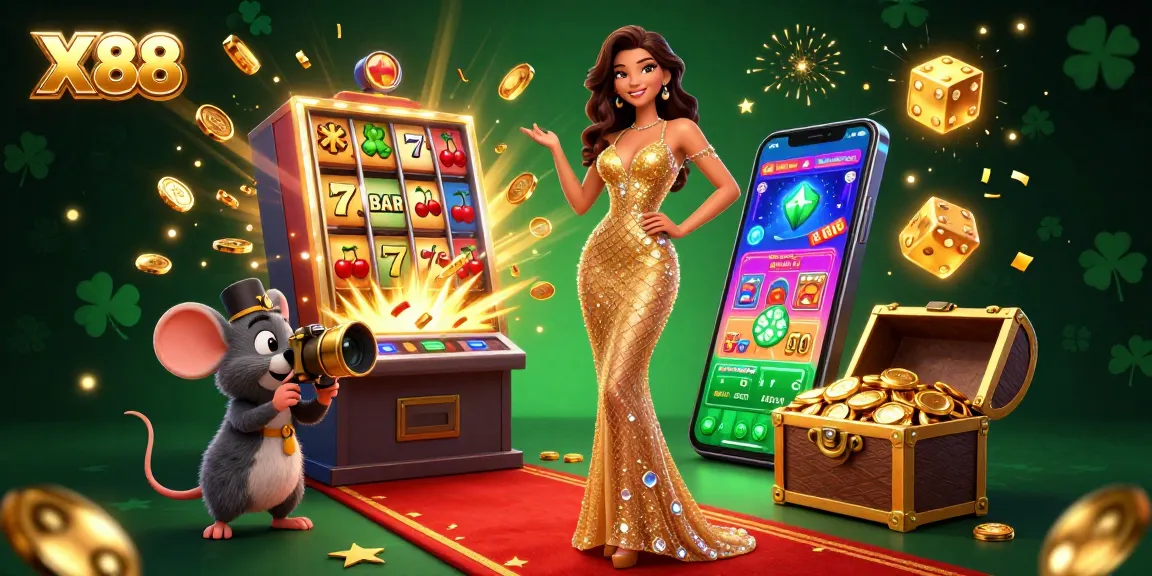 X88 engages players with thrilling casino experiences highlighted by a stunning slot machine and jackpot explosion.