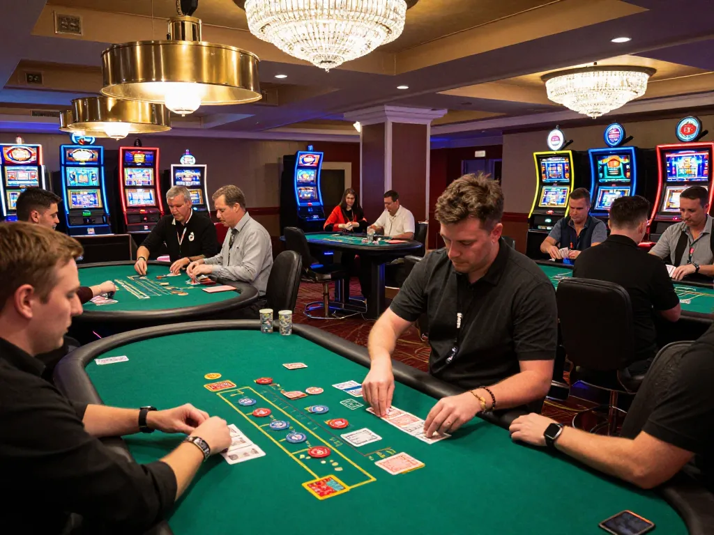 Players engaging in dynamic blackjack gameplay at https://ta88.nl/ brightly lit casino floor.
