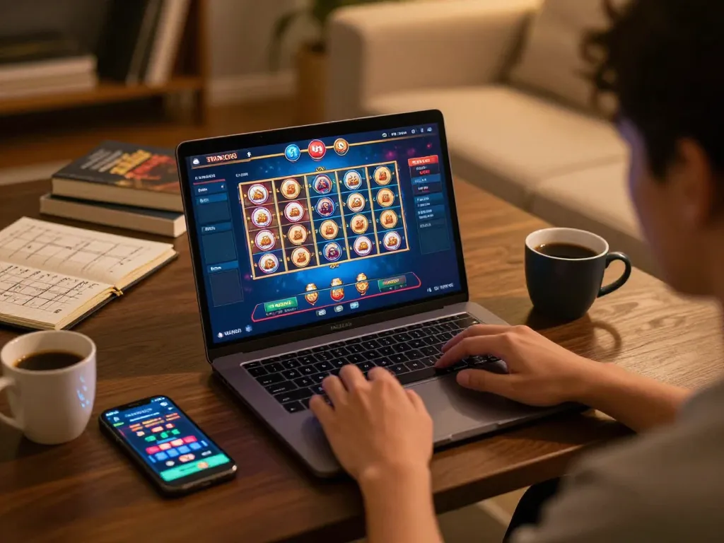 Engaging gaming scene featuring a player immersed in online gambling on TG88 TRANG CHỦ platform.