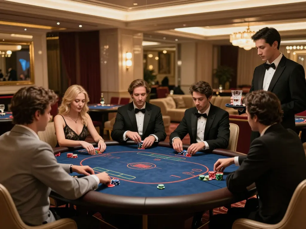 Players enjoying a high-stakes poker game in the elegant environment of https://sky88.foo/ luxury casino, showcasing strategic gameplay