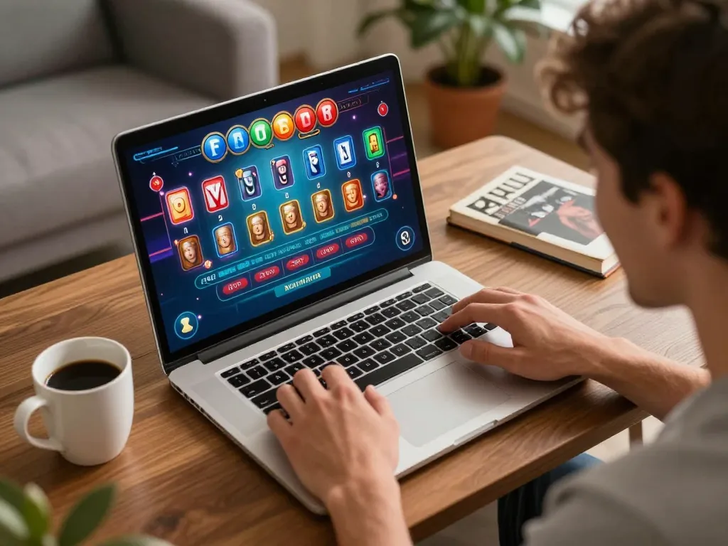 Player engaging in online baccarat on laptop at home while enjoying a comfortable atmosphere, showcasing J188 casino.