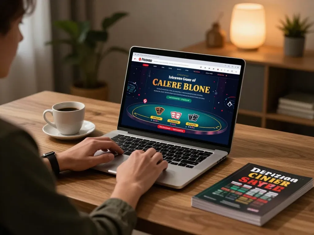 Engaging in live dealer blackjack on vin88 com from a cozy home workspace, promoting responsible gaming.