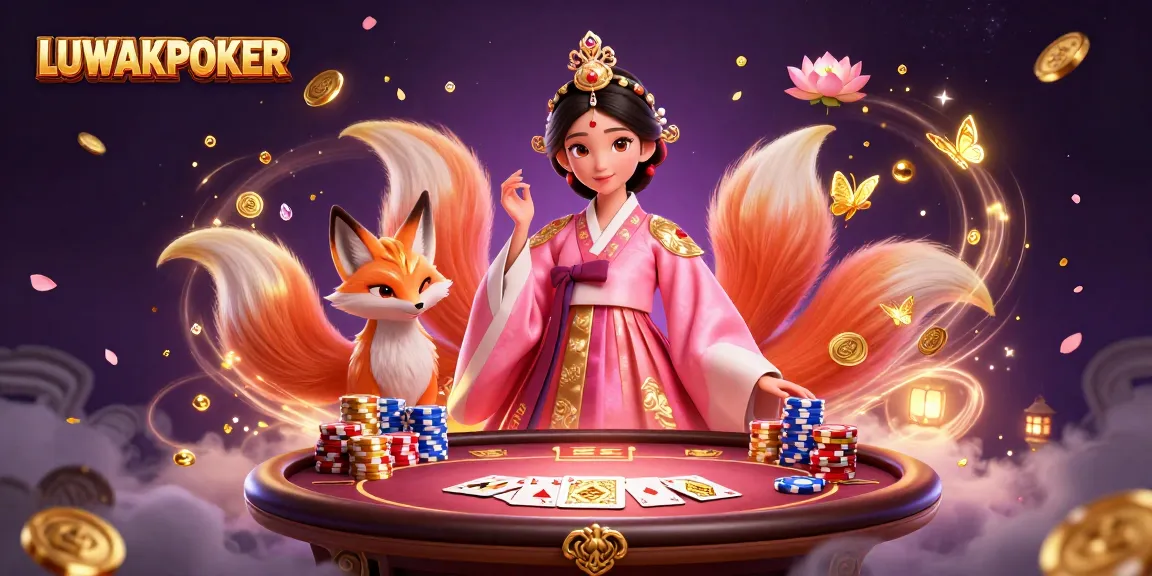 Experience the thrill of LUWAKPOKER with vibrant characters surrounded by poker chips and cascading winnings.