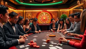 Experience excitement at https://dabet.codes/ with gamblers at a vibrant casino table.
