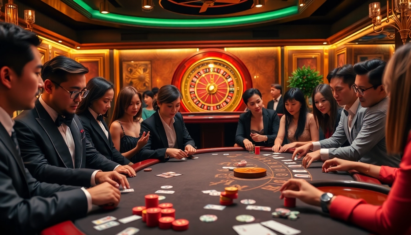 Experience excitement at https://dabet.codes/ with gamblers at a vibrant casino table.