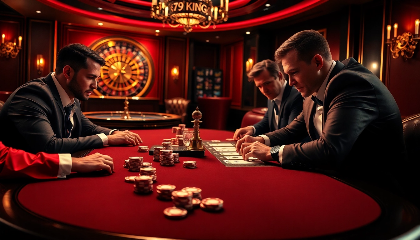 Experience high-stakes poker at 79KING with intense players and luxurious casino atmosphere.