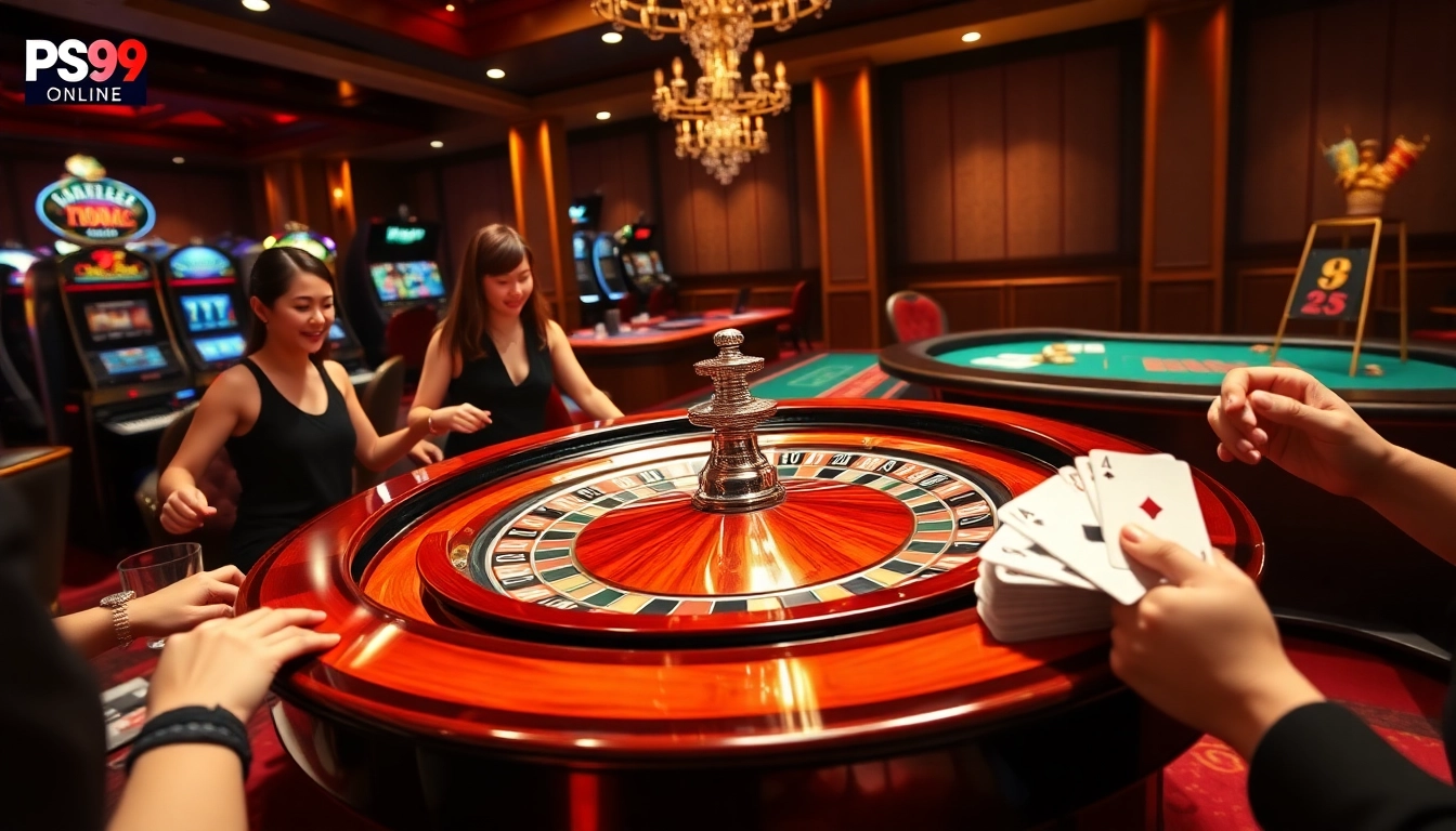 Players enjoying various games at PS99 online casino, highlighting excitement and luxury.