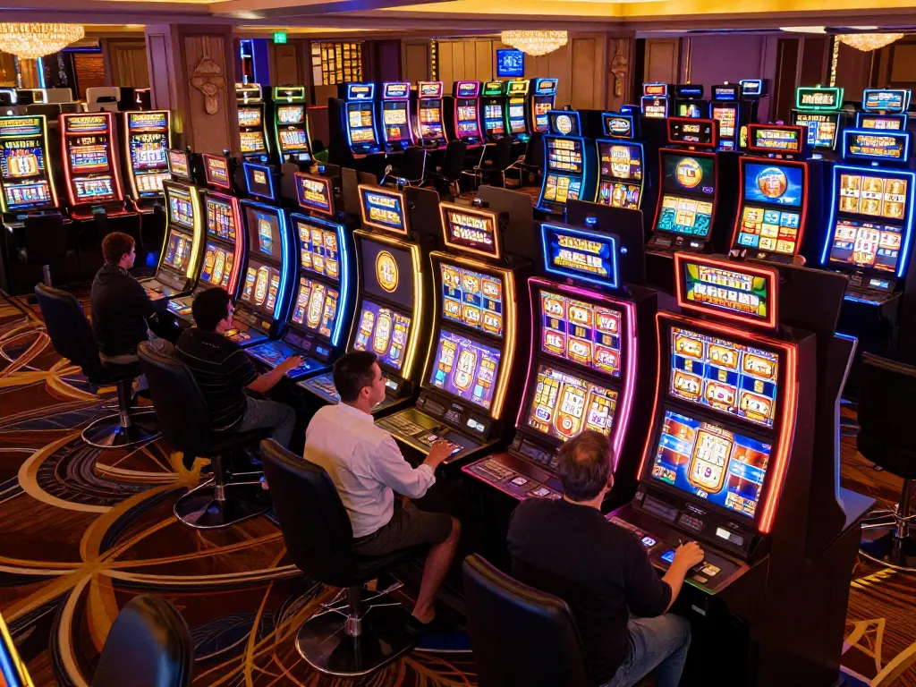 Players engaging with DW8 slot machines, celebrating winning spins in a vibrant casino atmosphere.