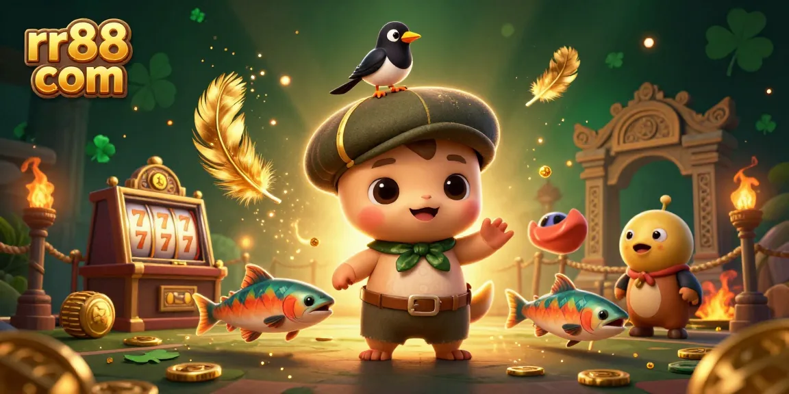 Enjoy exciting slots at rr88 com, featuring a lively scene with animated characters and casino elements.