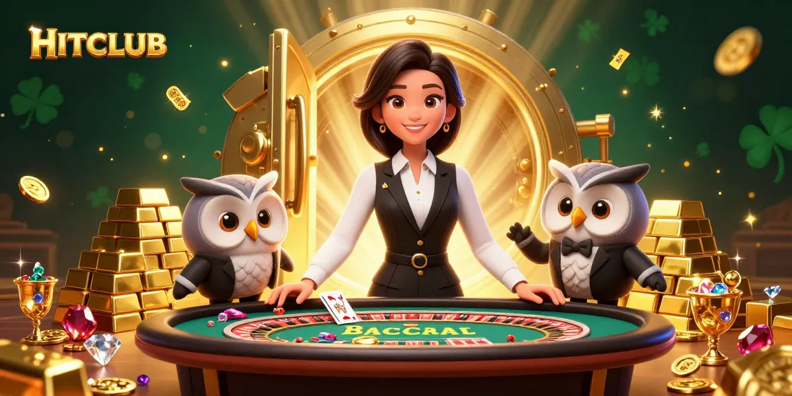 Experience the thrill at HITCLUB with our stylish dealers at a luxurious gaming table surrounded by treasures.