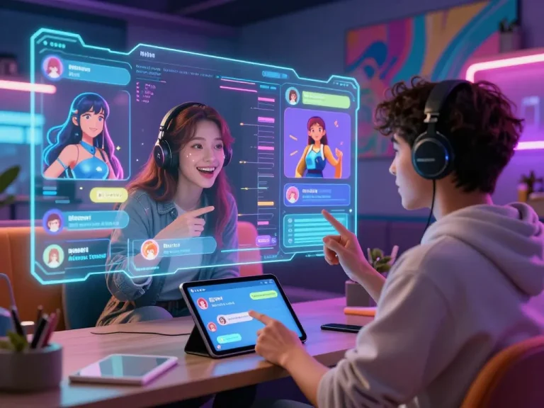 Interactive crushon AI character chat scene showcasing vibrant customization options and engaging mood.