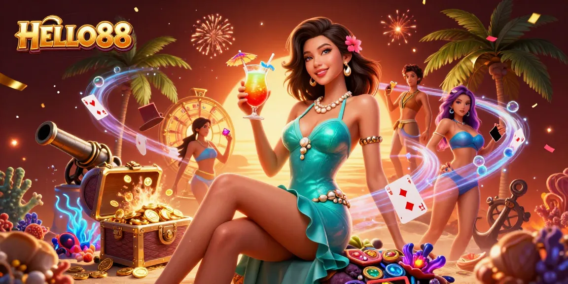 Experience the ultimate gaming thrill with HELLO88 at a luxurious tropical casino.