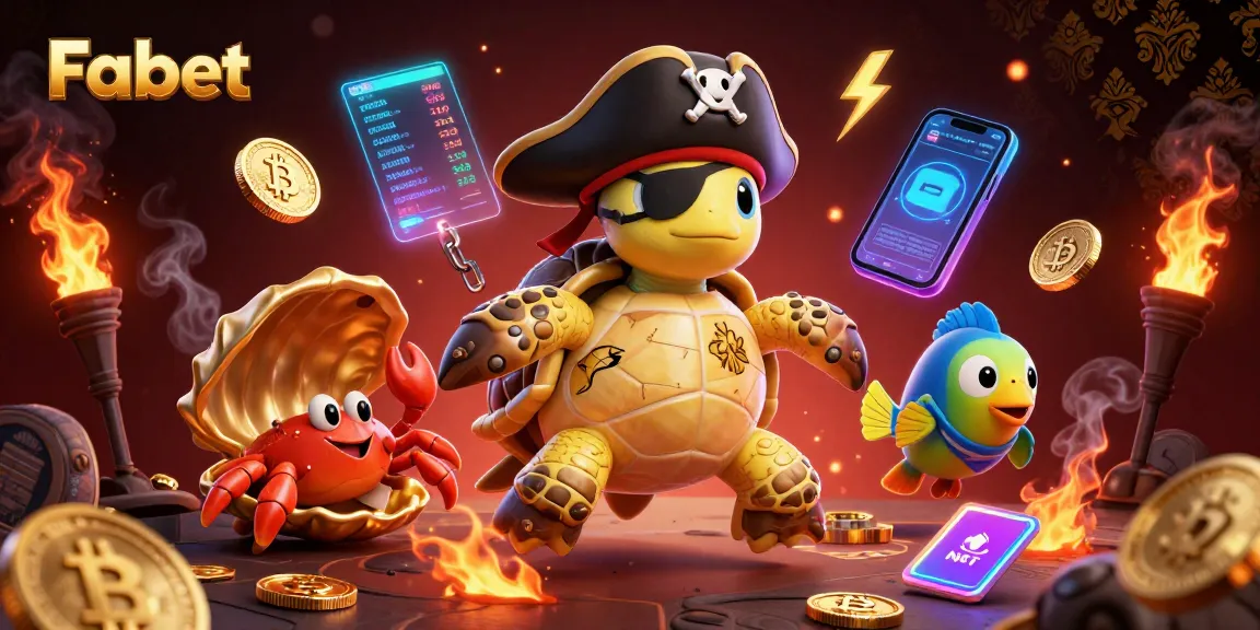 Engage with Fabet's vibrant casino world, featuring a pirate turtle and treasure elements.
